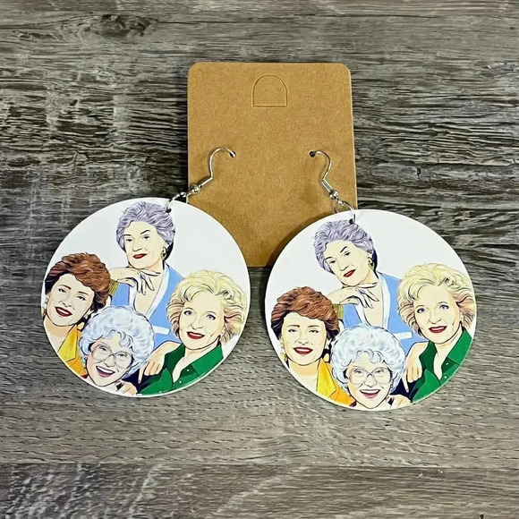 The Golden Girls Round Wood Earrings Large Earrings - Picture 8 of 8